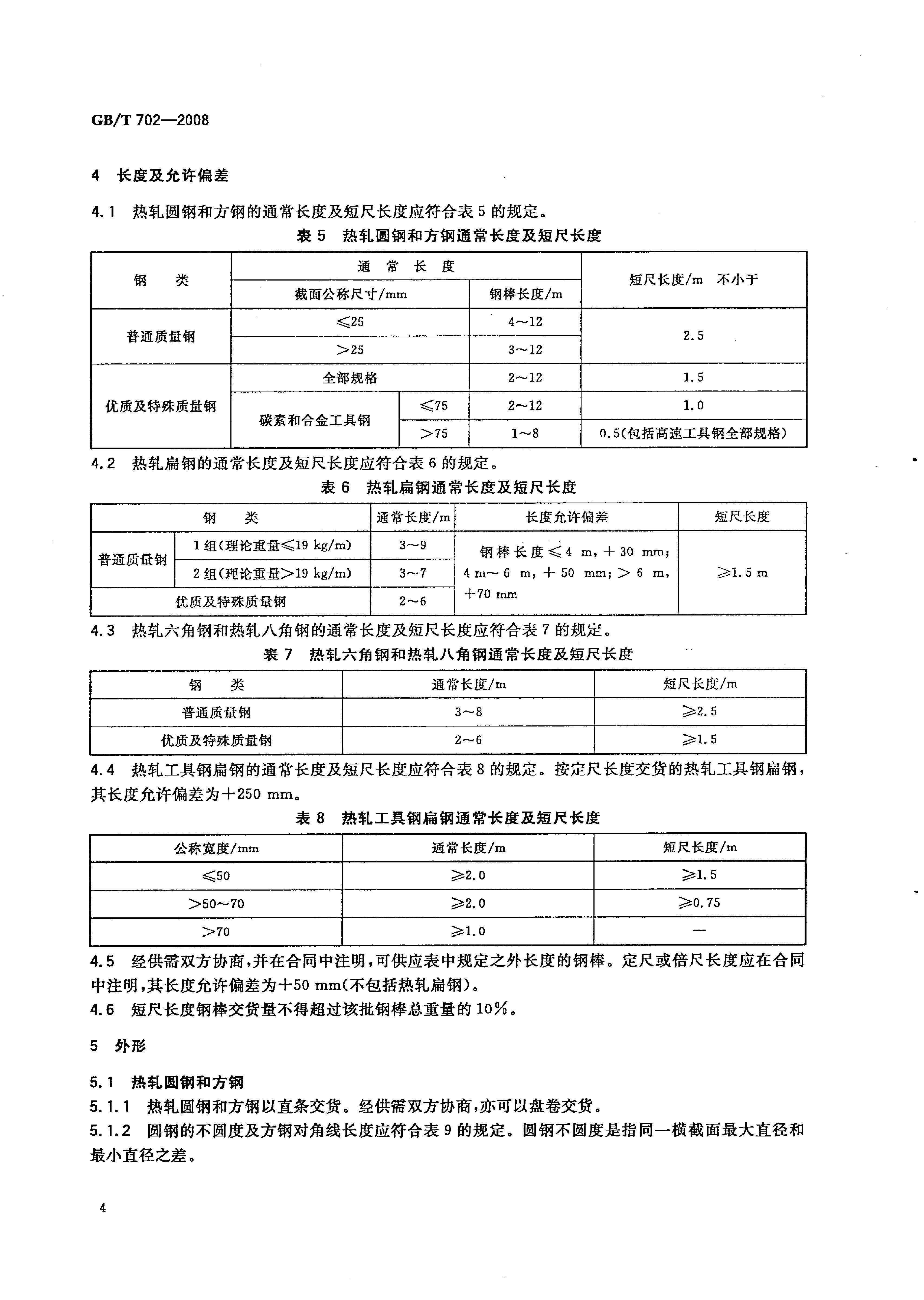 熱軋鋼棒尺寸、外形、重量及允許偏差國標 GBT 702-2008 代替GBT 702-20040006